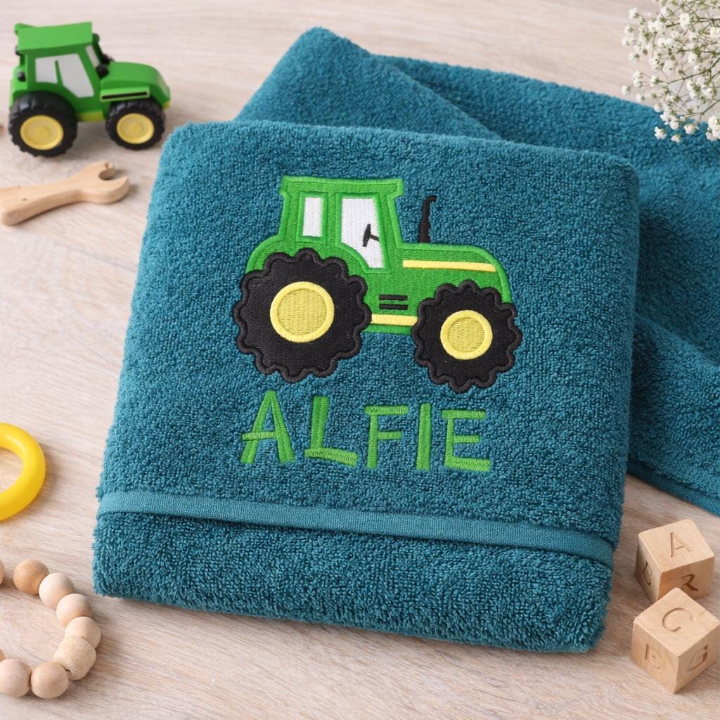 Personalised Tractor Towel / Childrens Tractor Gift / Personalised Hand Bath Towel Sheet / Childrens Bath Towel / Bath Time Gift New Baby