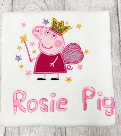 Personalised Birthday Kids Pink Pig Number T-Shirt, Embroidered T-Shirt