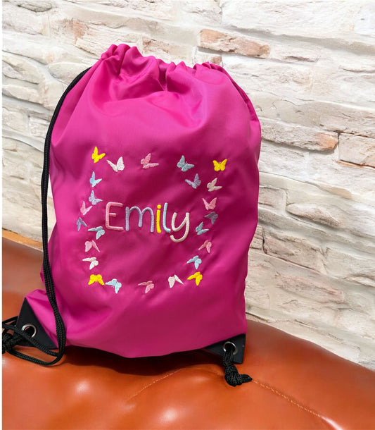 Personalised Girls Butterfly Swimming PE Bag Embroidered