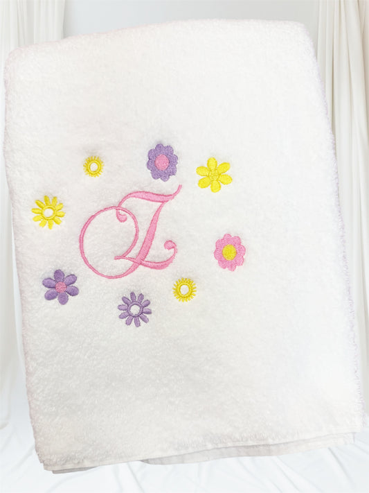 Personalised Girls Embroidered Initial Monogram Flower Swimming Towel