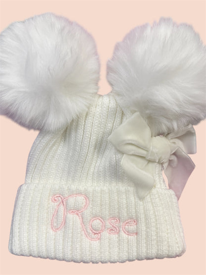 Personalised Hat With Double Pom Pom, Babies