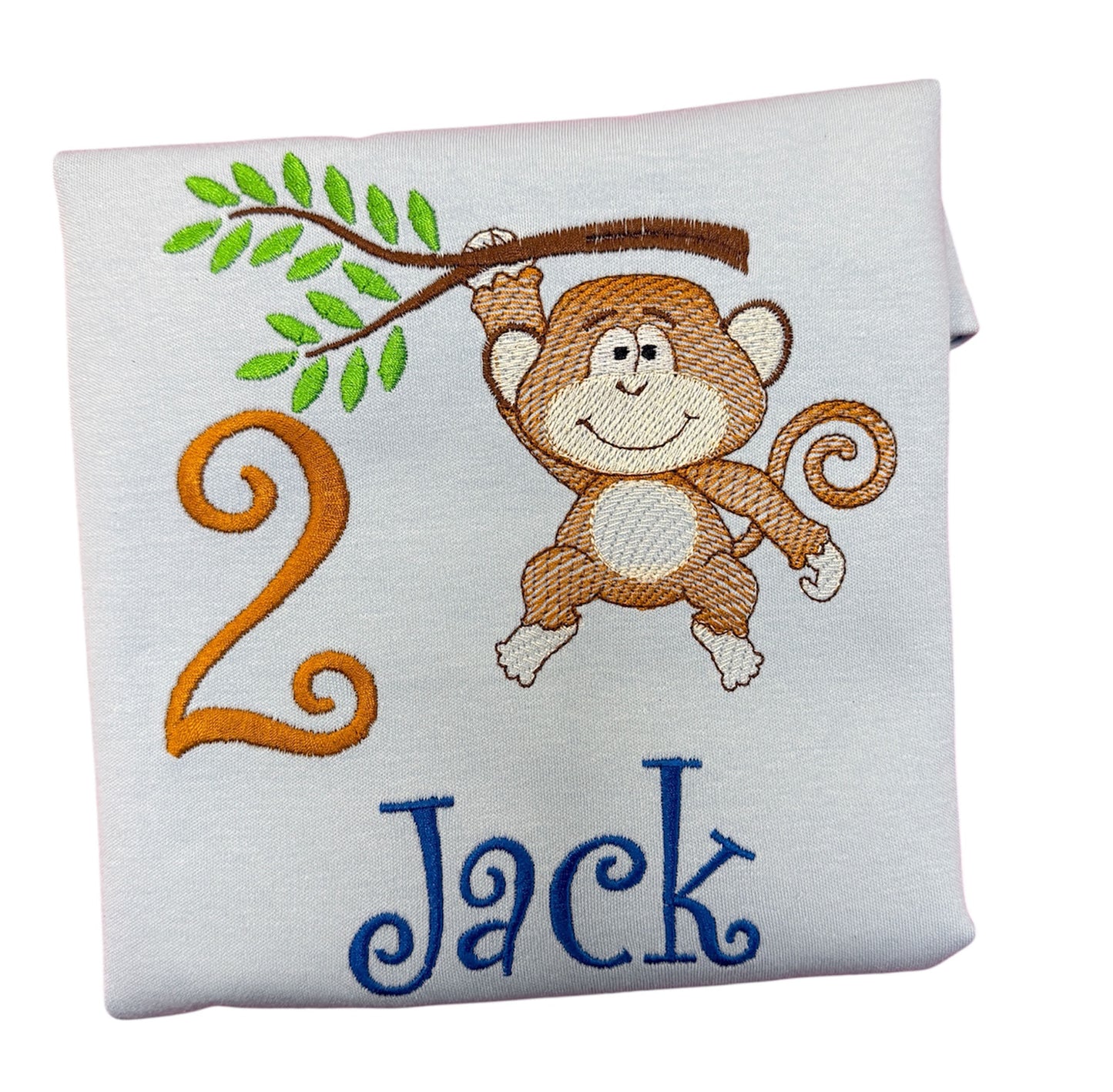 Kids Monkey Birthday T-Shirt Embroidered with Name and Number