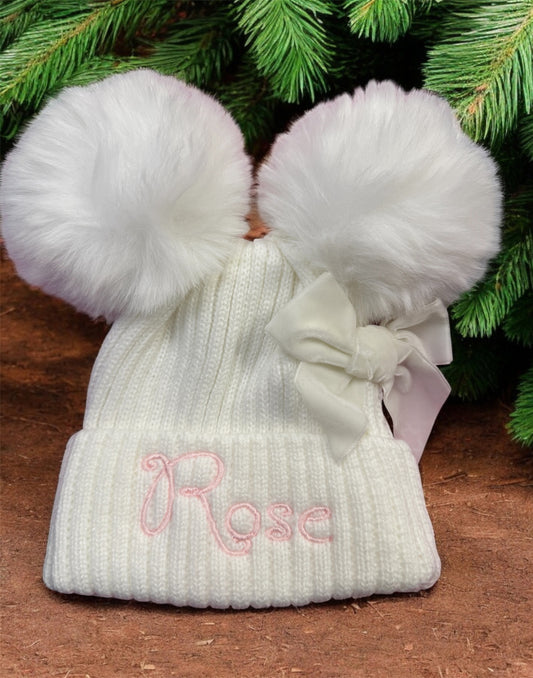 Personalised Hat With Double Pom Pom, Babies