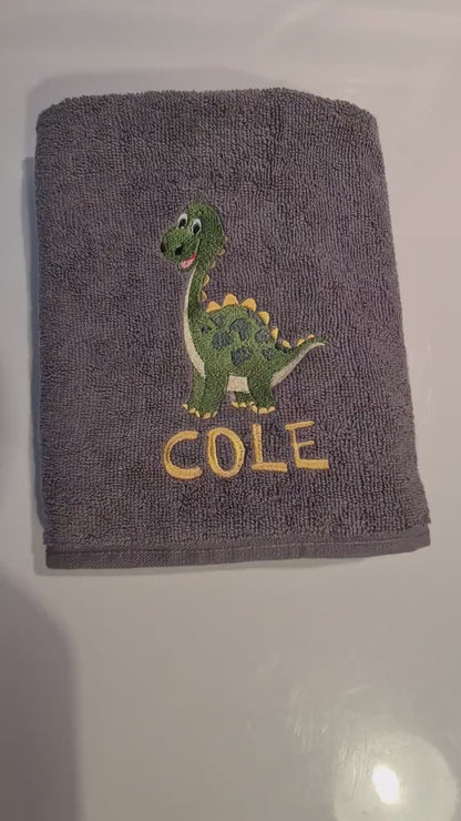 Personalised Dinosaur Towel / Childrens Dinosaur Gift / Personalised Hand Bath Towel Sheet / Childrens Bath Towel / Bath Time Gift New Baby
