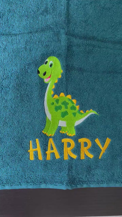 Dinosaur Brontosaurus Towel / Childrens Personalised Dinosaur Gift / Personalised Hand Bath Towel Sheet / Childrens Towel / Bath Time Gift