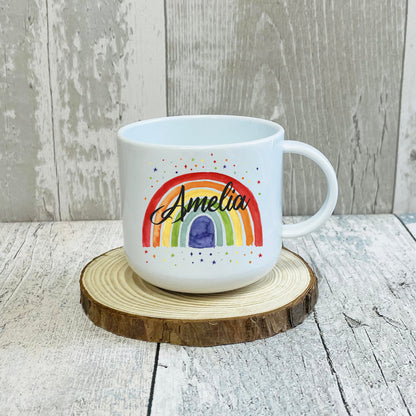 Personalised Kids Rainbow Mug, Unbreakable Rainbow Mug, Hot Chocolate Mug, Unique Gift For Her Him, 6oz Polymer Mug