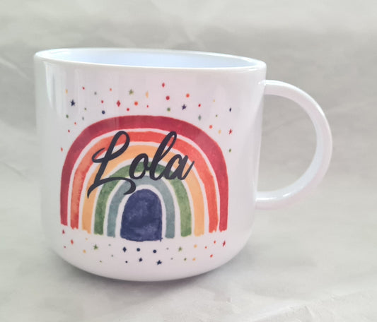 Personalised Kids Rainbow Mug, Unbreakable Rainbow Mug, Hot Chocolate Mug, Unique Gift For Her Him, 6oz Polymer Mug