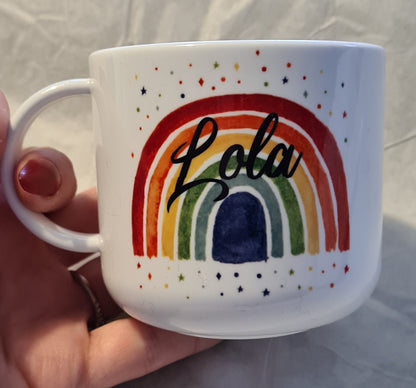 Personalised Kids Rainbow Mug, Unbreakable Rainbow Mug, Hot Chocolate Mug, Unique Gift For Her Him, 6oz Polymer Mug