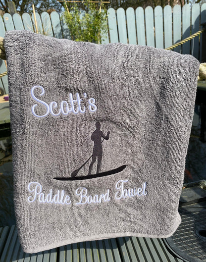 Personalised Paddle Board Towel, Embroidered Paddle Board Design, Custom Name Towel, Towel with Paddle Board Name, Ideal for Gifts