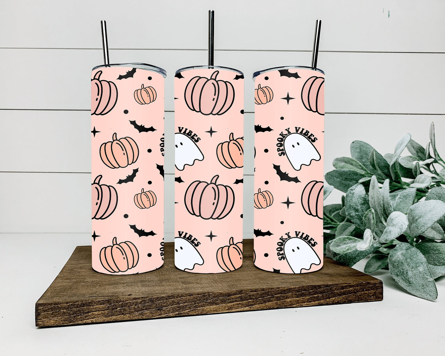 Pink spooky vibes ghost pumpkin pastel tumbler