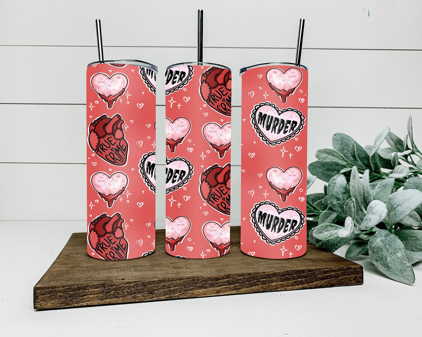 True Crime Heart Tumbler / Tumbler with Straw / Metal Straw Murder Tumbler /  Gothic Winter Drinkware / Unique Gift