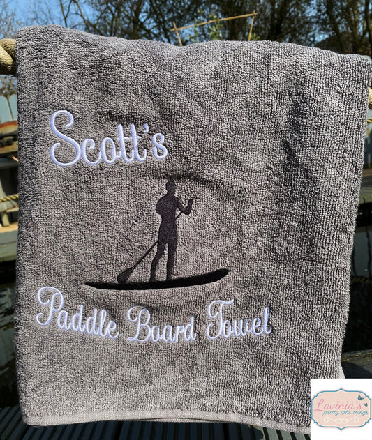 Personalised Paddle Board Towel, Embroidered Paddle Board Design, Custom Name Towel, Towel with Paddle Board Name, Ideal for Gifts