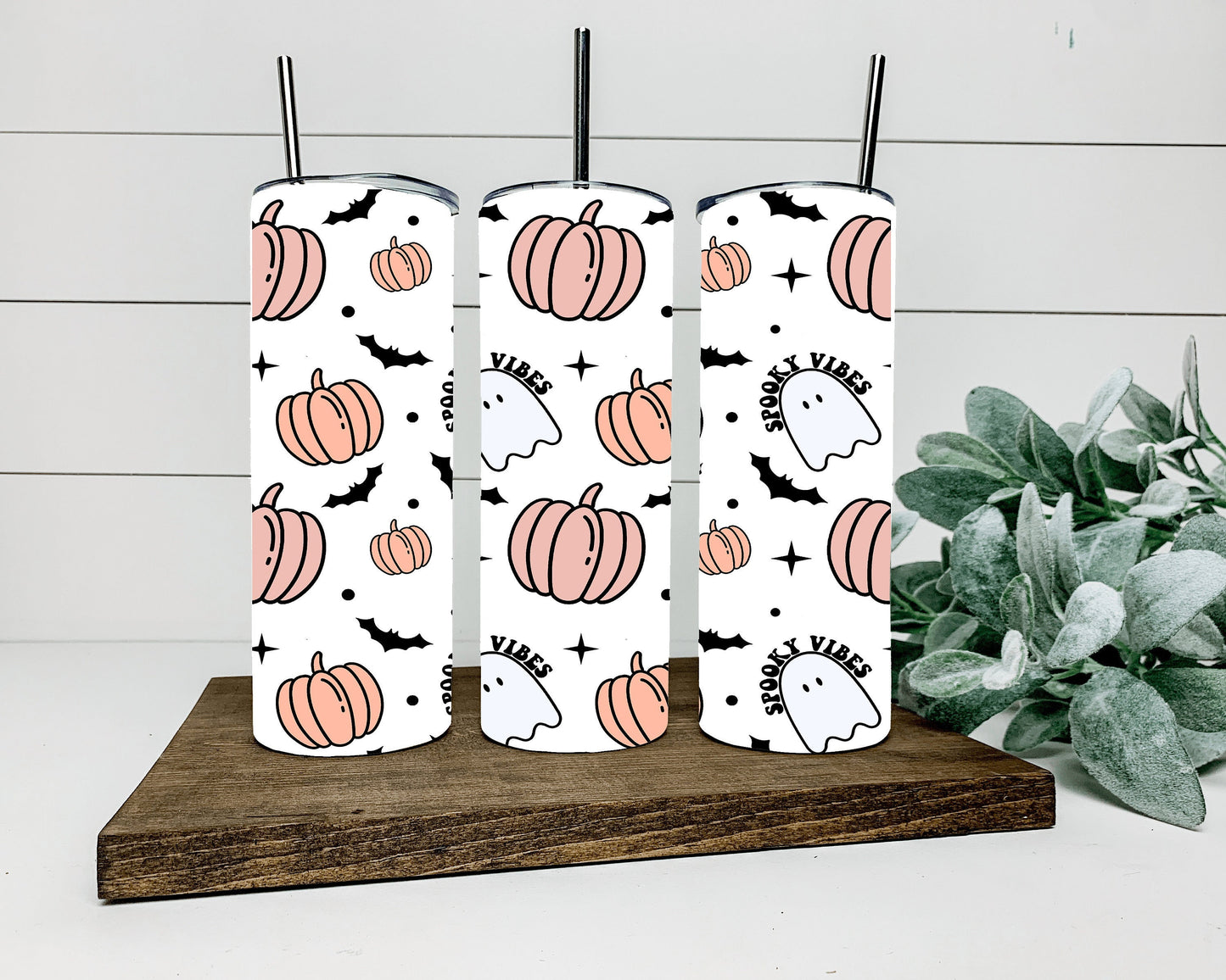 White spooky vibes ghost pumpkin tumbler