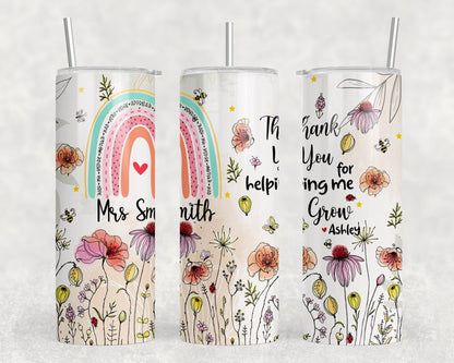 Floral rainbow teacher tumbler