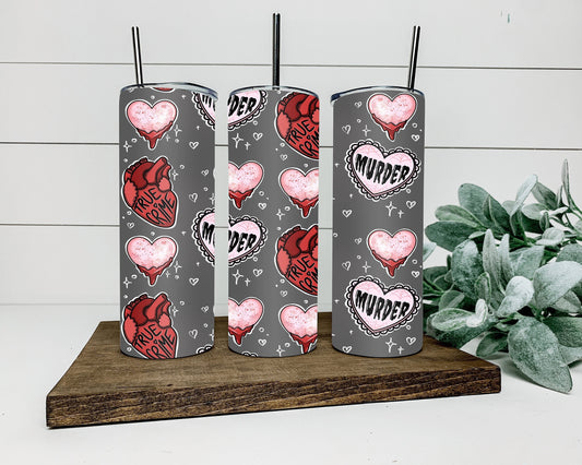 True Crime Heart Tumbler / Tumbler with Straw / Metal Straw Murder Tumbler /  Gothic Winter Drinkware / Unique Gift