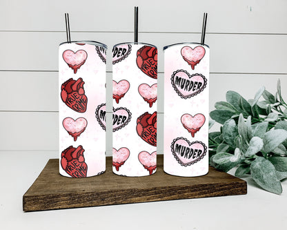 True Crime Heart Tumbler / Tumbler with Straw / Metal Straw Murder Tumbler /  Gothic Winter Drinkware / Unique Gift