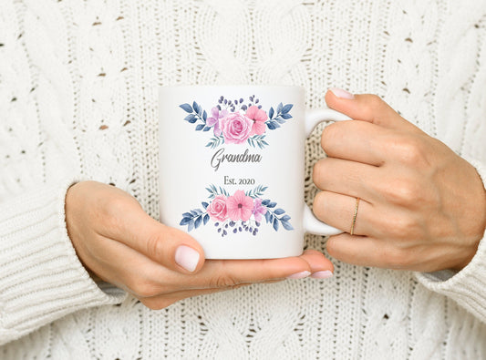 Grandma Granny Floral Mug / New Grandparent Mug / Gifts For Her / Pregnancy Announcement Drinkware
